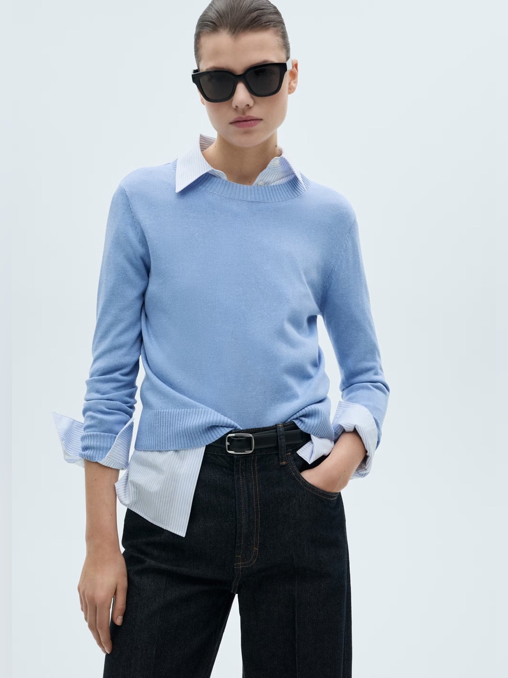 Mango Blue linen-blend knitted sweater NWT